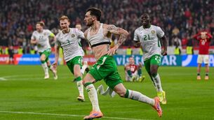 <p>HAT-TRICK HERO: Troy Parrott celebrates after scoring the winner. Pic: Stephen McCarthy/Sportsfile.</p>