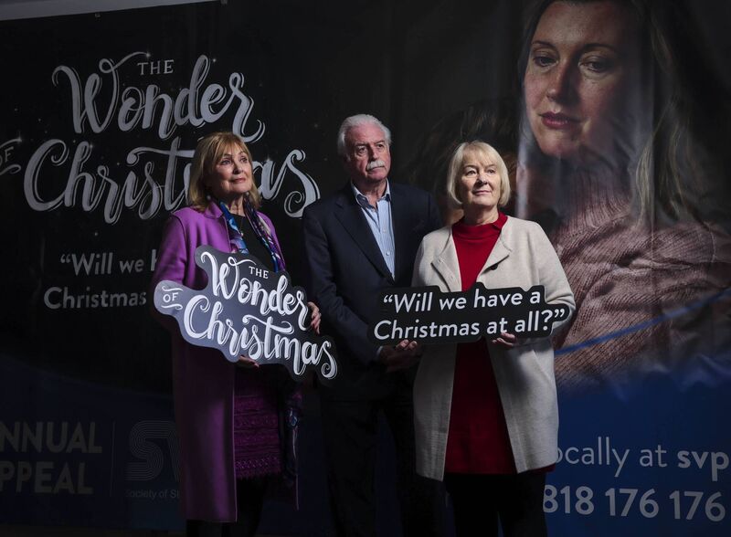 SVP's annual appeal is themed ‘The Wonder of Christmas’, reflecting the rising calls from people ‘wondering’ how they will put food on the table, keep homes warm, and afford toys this December. Pictured at the launch, from left: Former RTÉ presenter Mary Kennedy, broadcaster Marty Whelan, and SVP president Teresa Ryan. Picture: Chris Bellew / Fennell Photography SVP's annual appeal is themed ‘The Wonder of Christmas’, reflecting the rising calls from people ‘wondering’ how they will put food on the table, keep homes warm, and afford toys this December. Pictured at the launch, from left: Former RTÉ presenter Mary Kennedy, broadcaster Marty Whelan, and SVP president Teresa Ryan. Picture: Chris Bellew / Fennell Photography