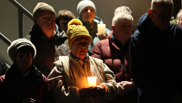 <p>A vigil at Sean McDermott's GFC in Mountrush, Ardee, Co Louth — one of three such events in Louth, Meath, and Monaghan to remember the five young people who died in the crash in Co Louth on Saturday night. Picture: Liam McBurney/PA</p>