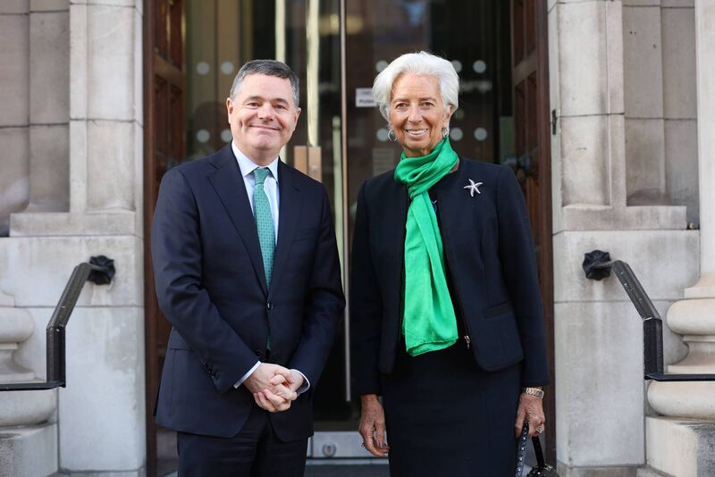 Then finance minister and Eurogroup president Paschal Donohoe welcoming European Central Bank president Christine Lagarde to Dublin in 2022. Mr Donohoe was once touted as a potential successor to Ms Lagarde as ECB chief. Picture: Julien Behal