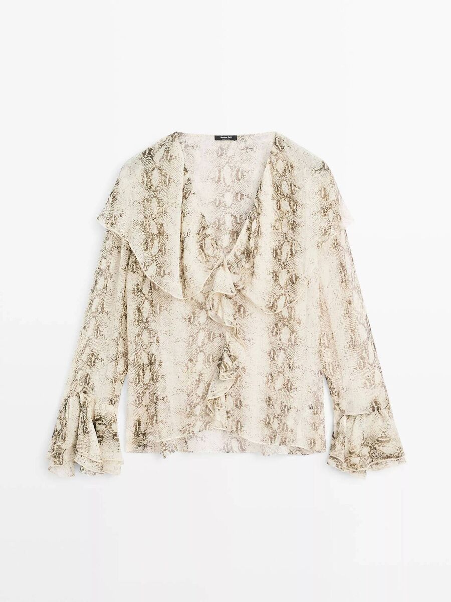 Snakeskin Ruffle Blouse, €69.95, Massimo Dutti. Snakeskin Ruffle Blouse, €69.95, Massimo Dutti.