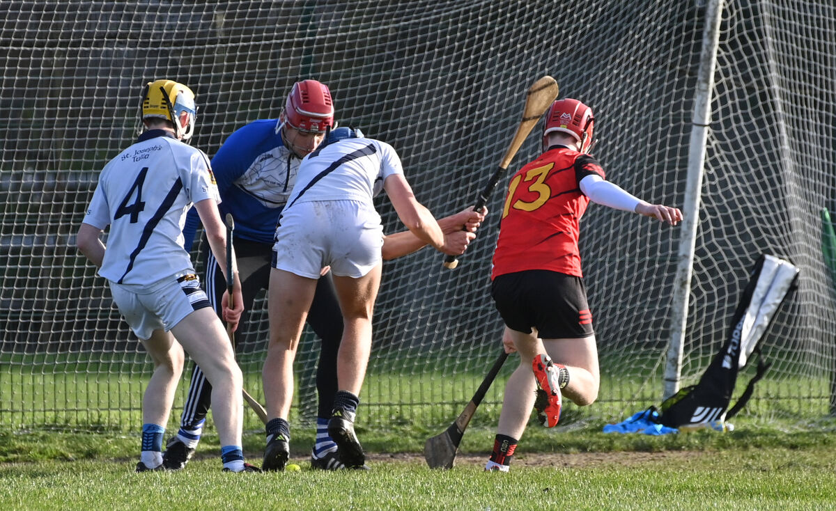 CBC's Darragh Rowley getting his goal past the St Joseph's Tulla keeper Patrick Murphy. Pic: Dan Linehan.