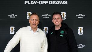 <p>Ireland manager Heimir Hallgrímsson and communications manager Kieran Crowley arrive for the draw in Zurich.  Pic: INPHO/Priscila Bütler</p>