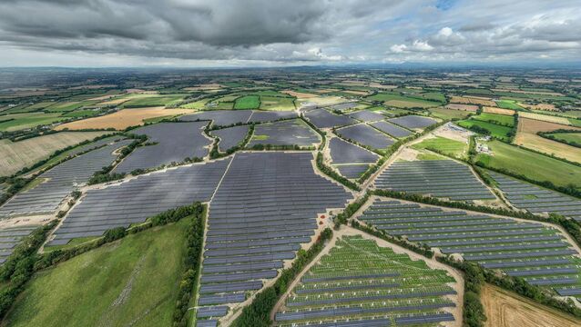 <p> An aerial of the Ørsted solar farm view in Garreenleen, Co Carlow. Ørsted has also secured a contract in the Irish Government’s fourth onshore Renewable Electricity Support Scheme (RESS 4). The approved project is a 65 MW Solar Farm in Ballinrea, in Cork City, which has the potential to power 16,000 homes once operational. Ørsted now has a total of 24 advanced or operational onshore wind and solar projects in Ireland. Photo: Darragh Kane</p>
