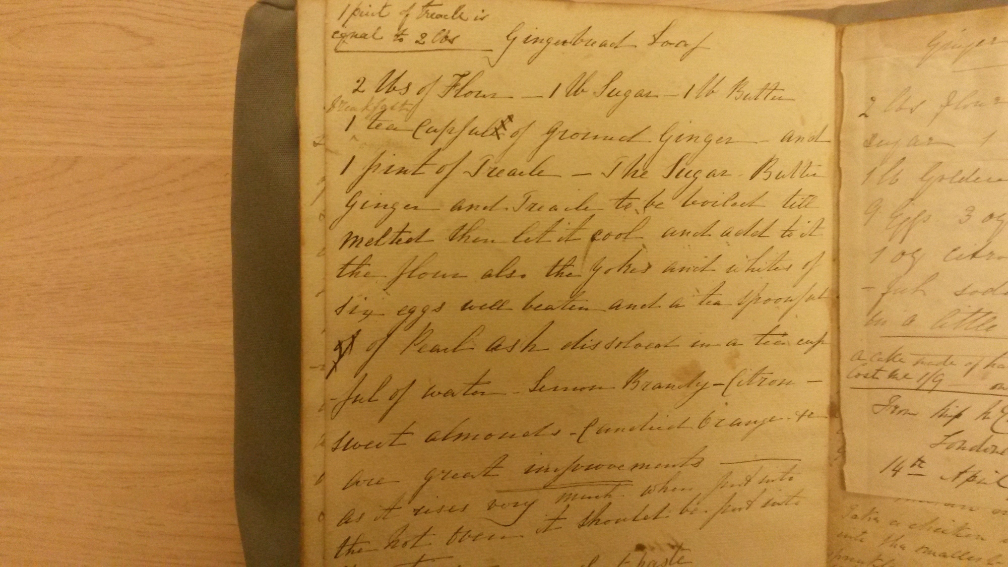 A gingerbread loaf recipe at National Library of Ireland. The NLI boasts an archive of over 300 cookbooks and 100 hand-written recipe manuscripts.
