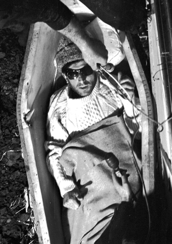 A rival burial artist, Tim Hayes, in his coffin at Ballymore, Cobh, Co Cork, on December 29, 1966 after setting a new record. Picture: Irish Examiner Archive