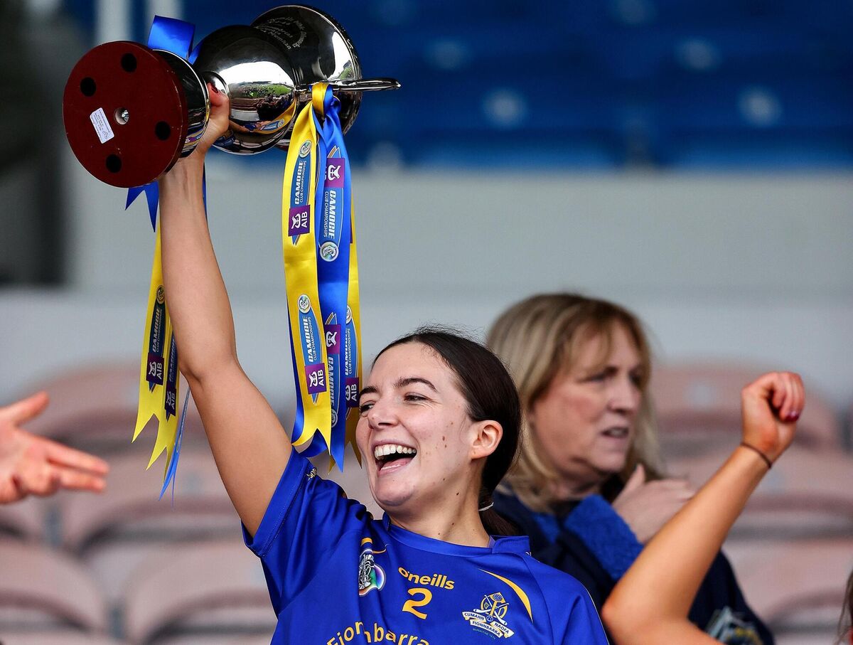 St. Finbarrs' Stephanie Punch lifts the Munster camogie championship cup. Pic: Tom O'Hanlon/Inpho