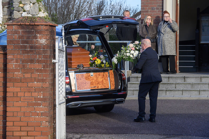  The funeral cortege arrives for the Requiem Mass of Stella Gallagher at the Church of Our Lady of Lourdes, Ballinlough, Cork. Picture: Dan Linehan