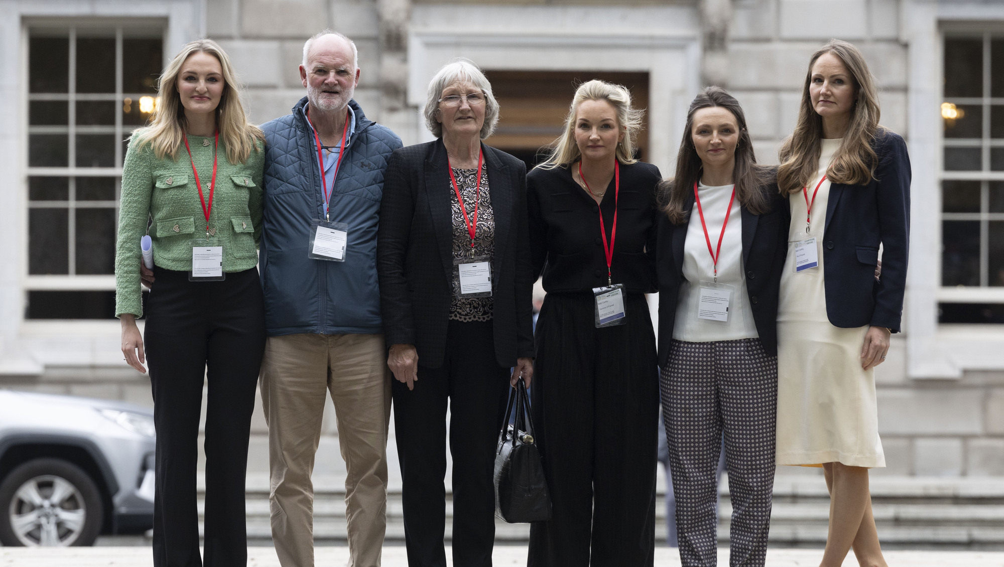 From left: Hannah , Jim, Lucia, Gemma , Aimee and Pia O’Farrell arriving at Leinster House to hear an apology in the Dáil in May. Picture: Sam Boal/Collins