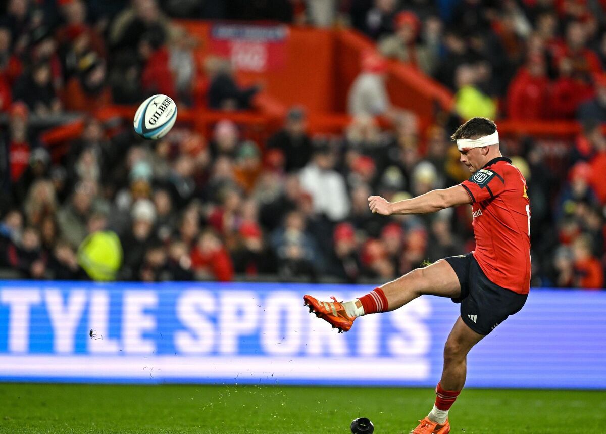Tony Butler kicks a conversion during the tour match between Munster and Argentina XV. Pic: Sam Barnes/Sportsfile