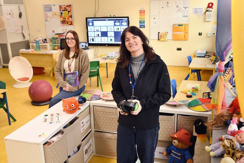  Clodagh Farrell, right, principal and Samantha Flanagan, SNA, in one of the two ASD classrooms at Stapolin Educate Together National School in Belmayne Avenue, Dublin 13. Picture: Moya Nolan