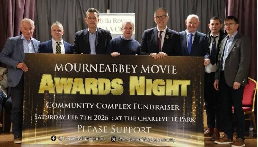 Launching our Movie awards night, GAA president Jarlath Burns with some of the organising committee last Friday night in the Community centre. Picture: Mourneabbey Movie Awards Instagram. Launching our Movie awards night, GAA president Jarlath Burns with some of the organising committee last Friday night in the Community centre. Picture: Mourneabbey Movie Awards Instagram.
