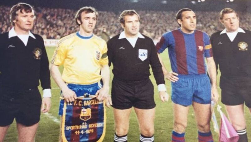Paddy Daly (right) was an Assistant Referee for 1979 UEFA Cup Winners’ Cup Semi-Final First Leg between Barcelona and Beveren at the Nou Camp. Paddy Daly (right) was an Assistant Referee for 1979 UEFA Cup Winners’ Cup Semi-Final First Leg between Barcelona and Beveren at the Nou Camp.