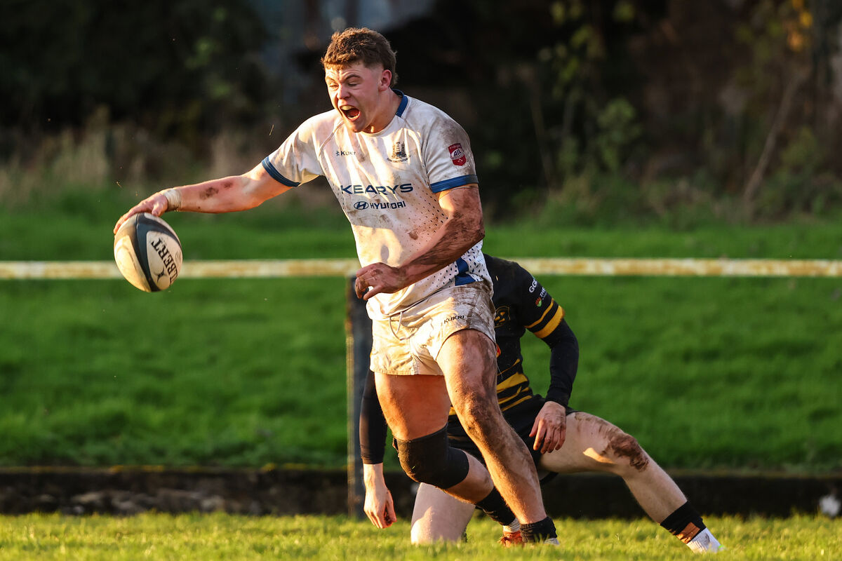 Cork Con's Eoghan Smyth celebrates after scoring his side's fifth try. Pic: Ben Brady/Inpho