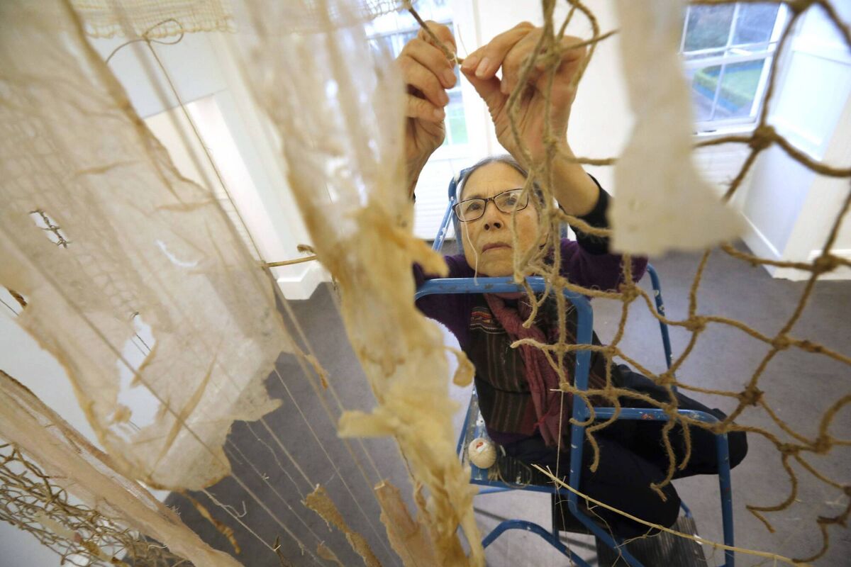 Cecilia Vicuña at the installation of her   exhibition at IMMA. Picture: Mark Stedman