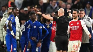 <p>VIDEO NASTY: Referee Anthony Taylor signals for a VAR check for a challenge by Chelsea's Moises Caicedo. Pic: John Walton/PA Wire.</p>