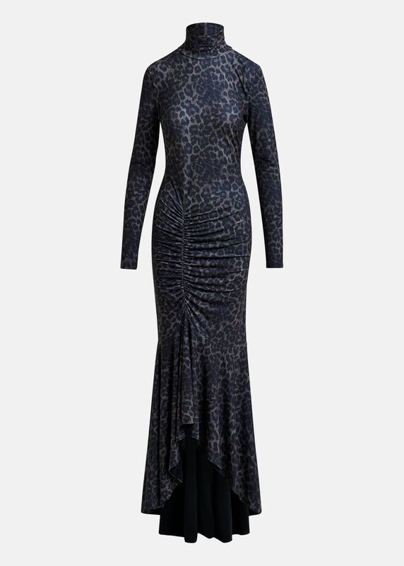 
                        Ruched full-length leopard print dress, Essentiel Antwerp, €295 essentielantwerp.com
                    
