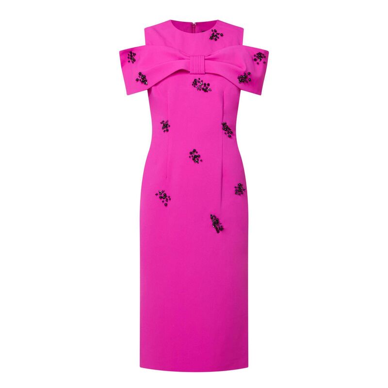 
                        ‘Phoebe’ bow shoulder beaded dress, Fee G, €296 fee-g.com
                    