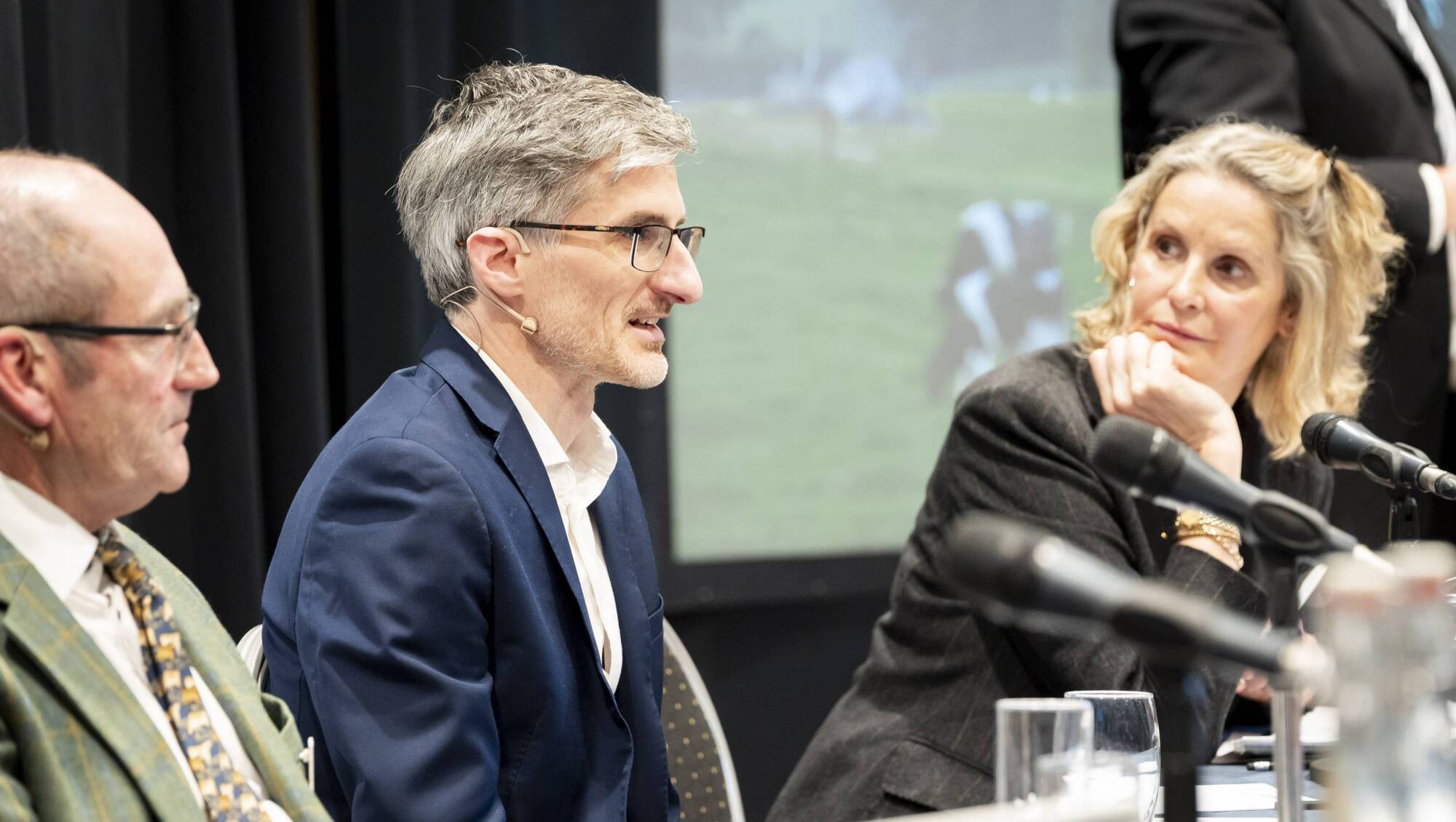 (Left to right): Nick Holt-Martyn of the UK-based 'The Dairy Group'; Ciaran Aylward of Ornua and facilitator Helen Carroll in the Milk Price panel, at the 75th Annual ICMSA AGM. Picture: Don Moloney