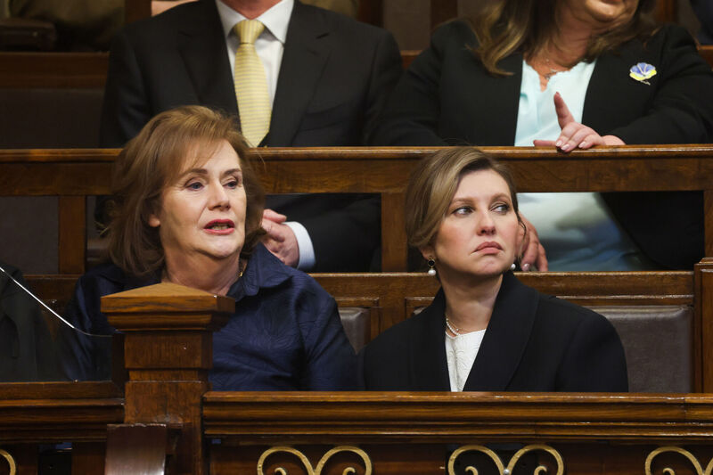 Mrs Martin and First Lady Olena Zelenska (right) in the Dáil chamber as they wait for Ukrainian president Volodymyr Zelenskyy. Picture: Tony Maxwell/Maxwells/PA Wire