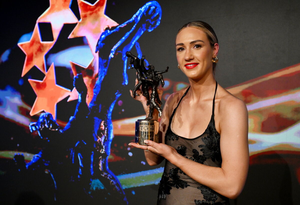 HONOURED: 2025 TG4 Ladies Football Junior Players Player of the Year award winner Kate Flood of Louth during the TG4 All-Ireland Ladies Football All Stars Awards banquet. Pic:  Brendan Moran/Sportsfile