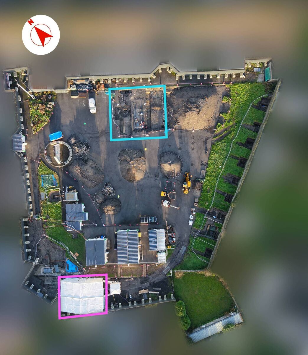 Technical Update from the forensic excavation at the site of the former Mother and Baby Institution in Tuam, Co. Galway Pictured: Tuam site, photo taken on 28th November 2025. (Red arrow shows North.)