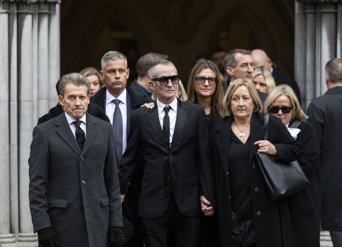 Hugh Wallace's husband Martin Corbett leaving after the funeral service. Picture: SAM BOAL/Collins