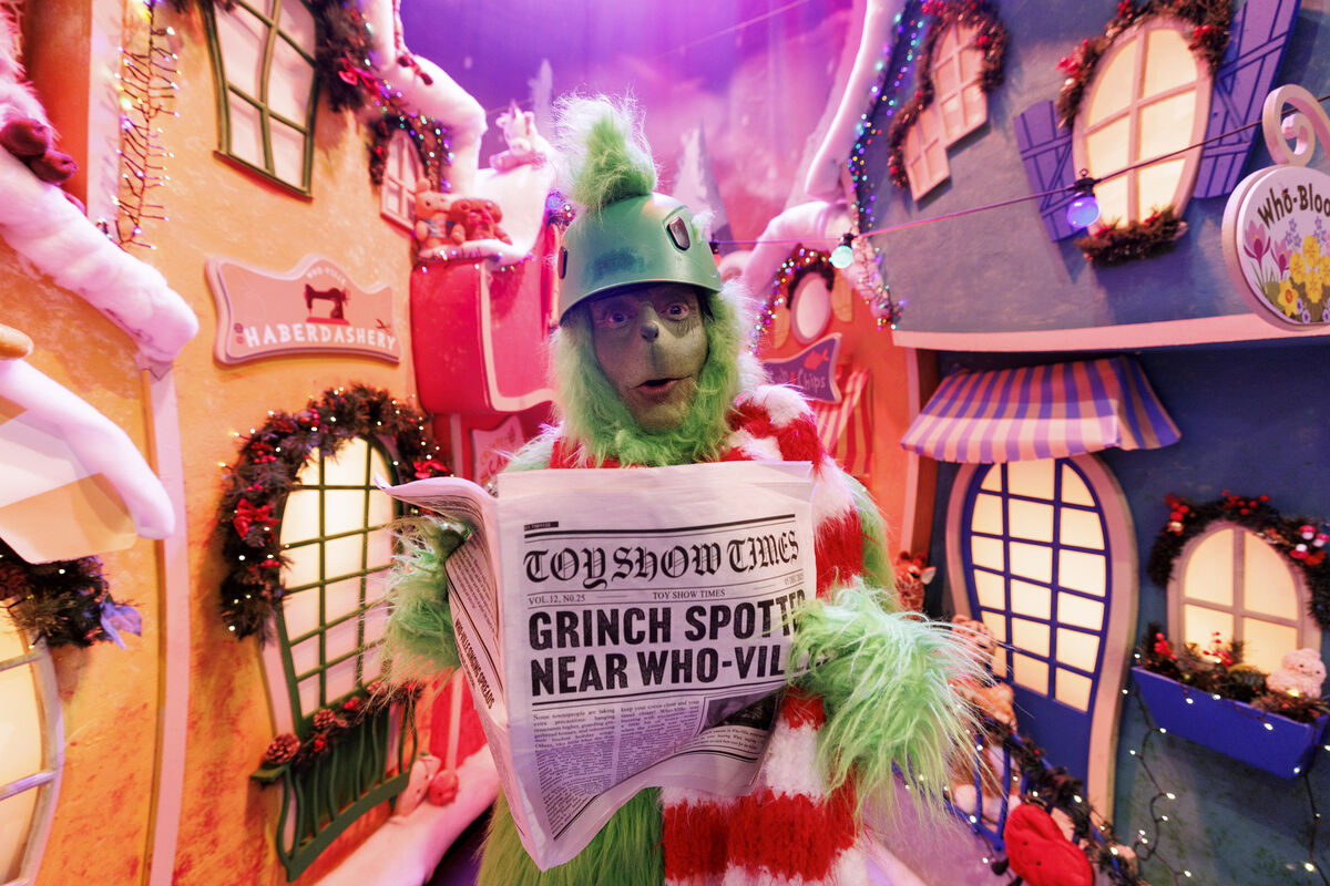 Patrick Kielty dressed as the Grinch pictured during the opening of The Late Late Toy Show 2025. Picture Andres Poveda