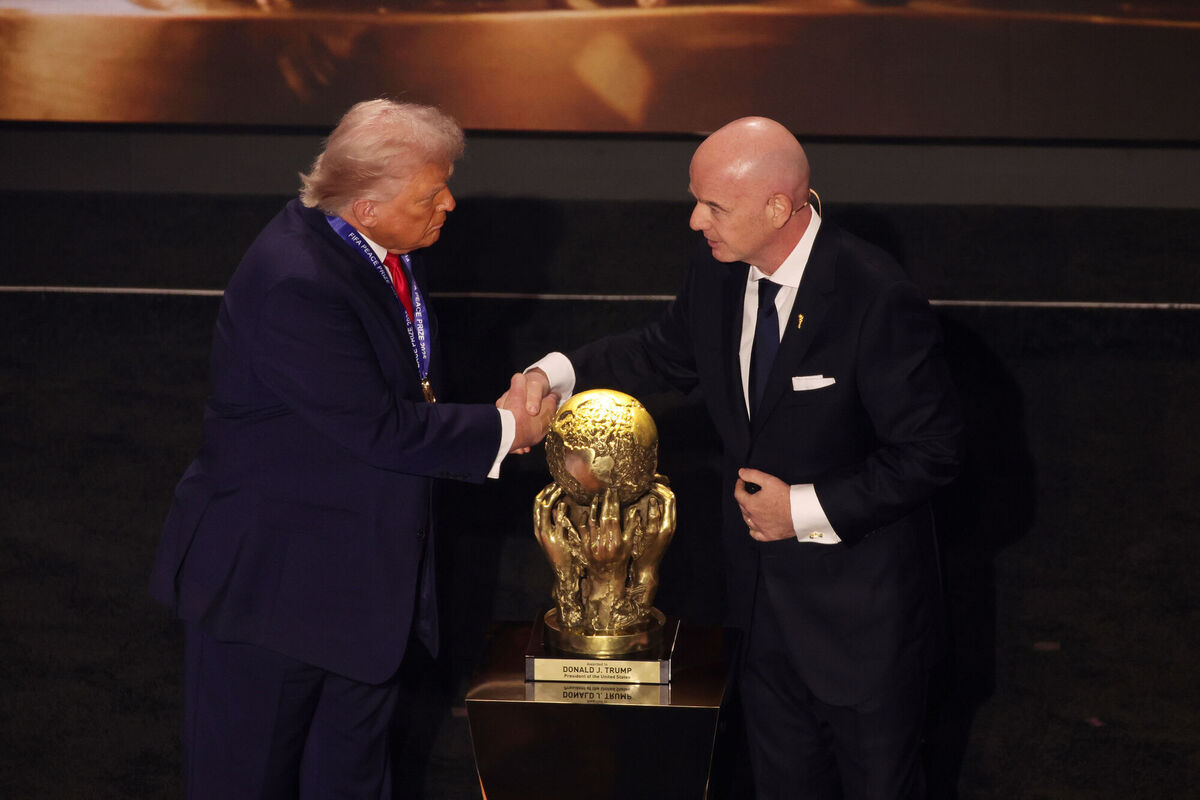 FIFA president Gianni Infantino, right, presenting US president Donald Trump with the inaugural FIFA Peace Prize during the 2026 FIFA World Cup draw at the John F Kennedy Center in Washington DC, USA. Picture: Sam Corum/PA