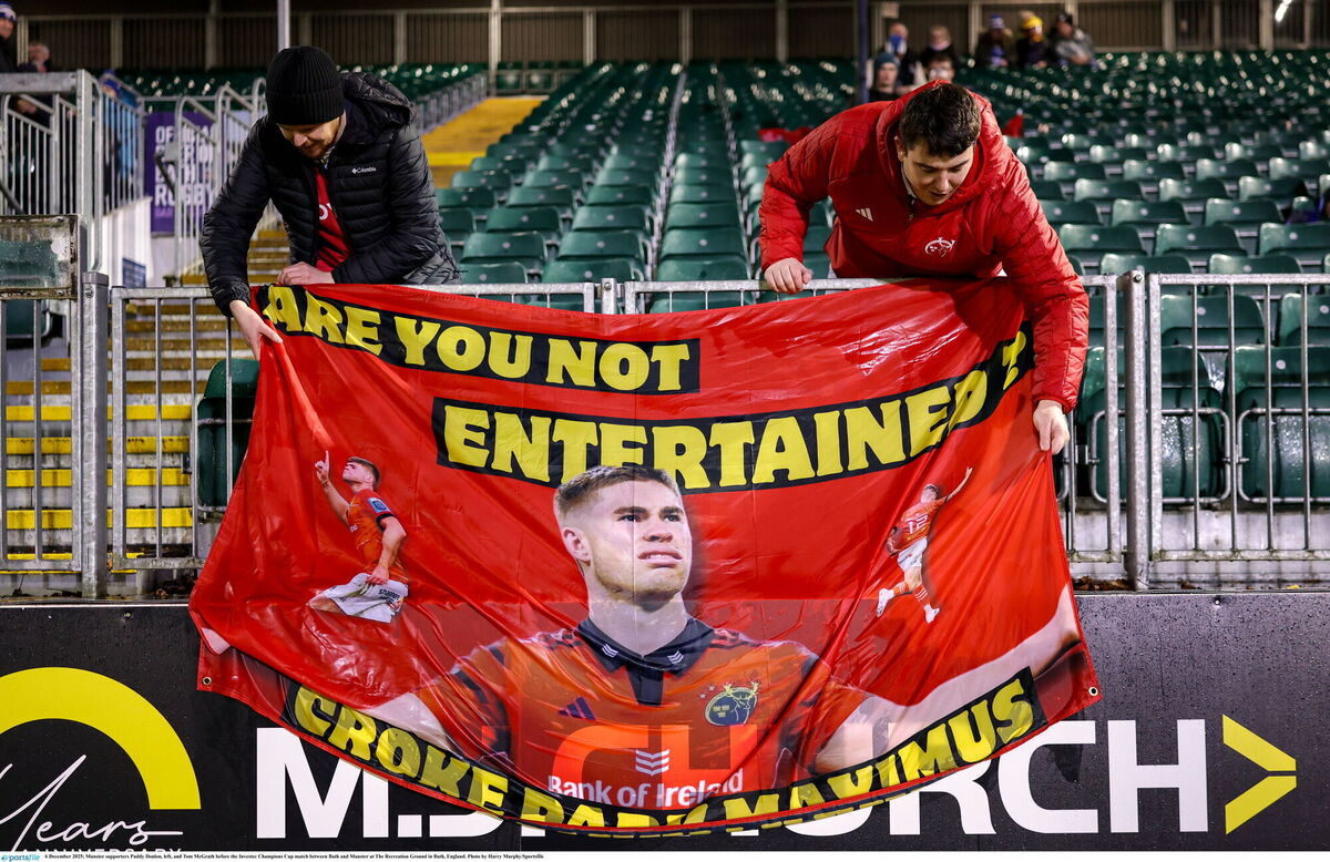 Munster supporters Paddy Donlon, left, and Tom McGrath. Pic: Harry Murphy/Sportsfile