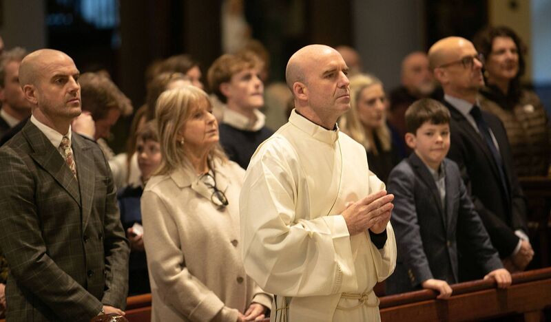 Fr Stuart McGovern with members of his family including his mum, Yvonne, and three siblings during his ordination late last month. Picture: John Power Fr Stuart McGovern with members of his family including his mum, Yvonne, and three siblings during his ordination late last month. Picture: John Power