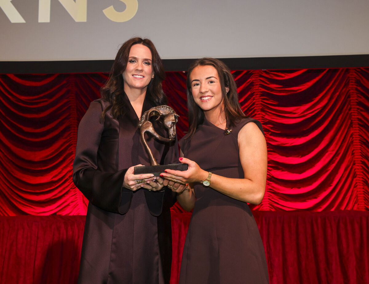 Nicola Burns winner Emerging Talent Award presented by Rachael Blackmore. Pic: Healy Racing