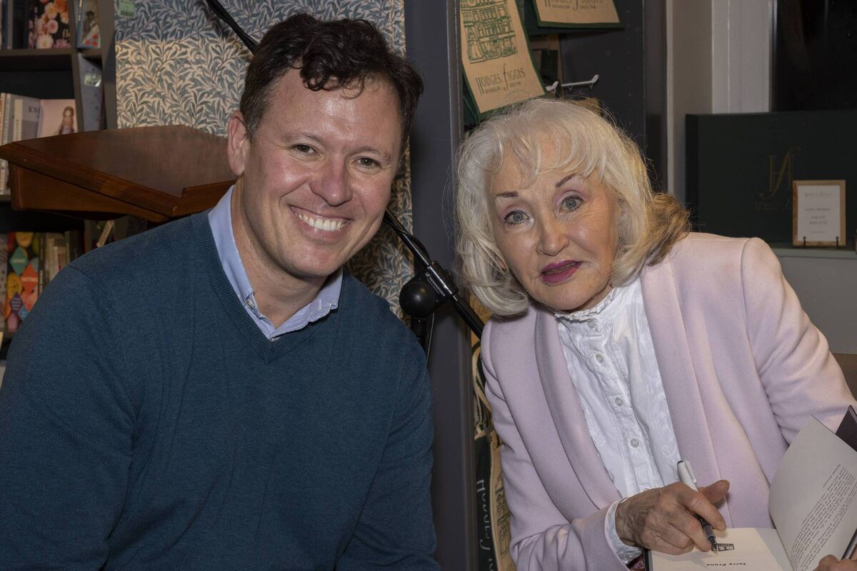 Anton Savage, Newstalk, pictured with Terry Prone at the launch of Ms Prone’s new memoir, I’m Glad You Asked Me That: The Political Years. Pic: John Byrne