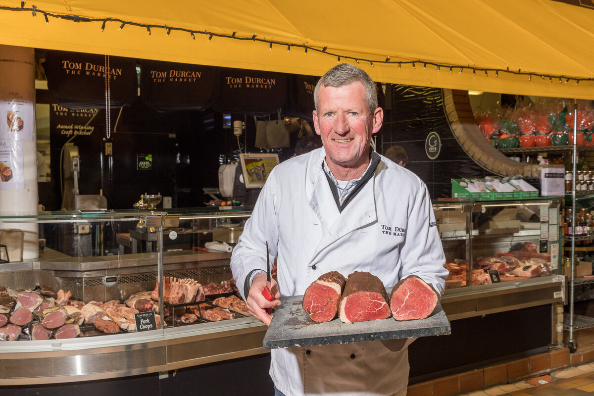 Craft butcher Tom Durcan with his famous award winning Spice Beef at his stall in the English Market, Cork. - Picture: David Creedon