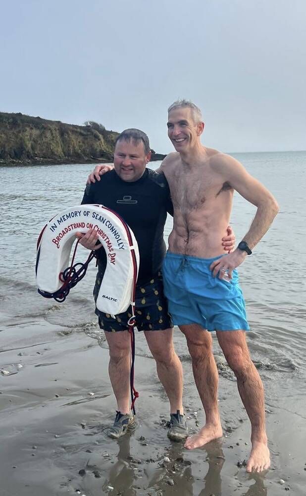 Committee members Dan Connolly and Liam Harte holding the lifebelt to recognise Dan's late father, Sean Connolly Committee members Dan Connolly and Liam Harte holding the lifebelt to recognise Dan's late father, Sean Connolly