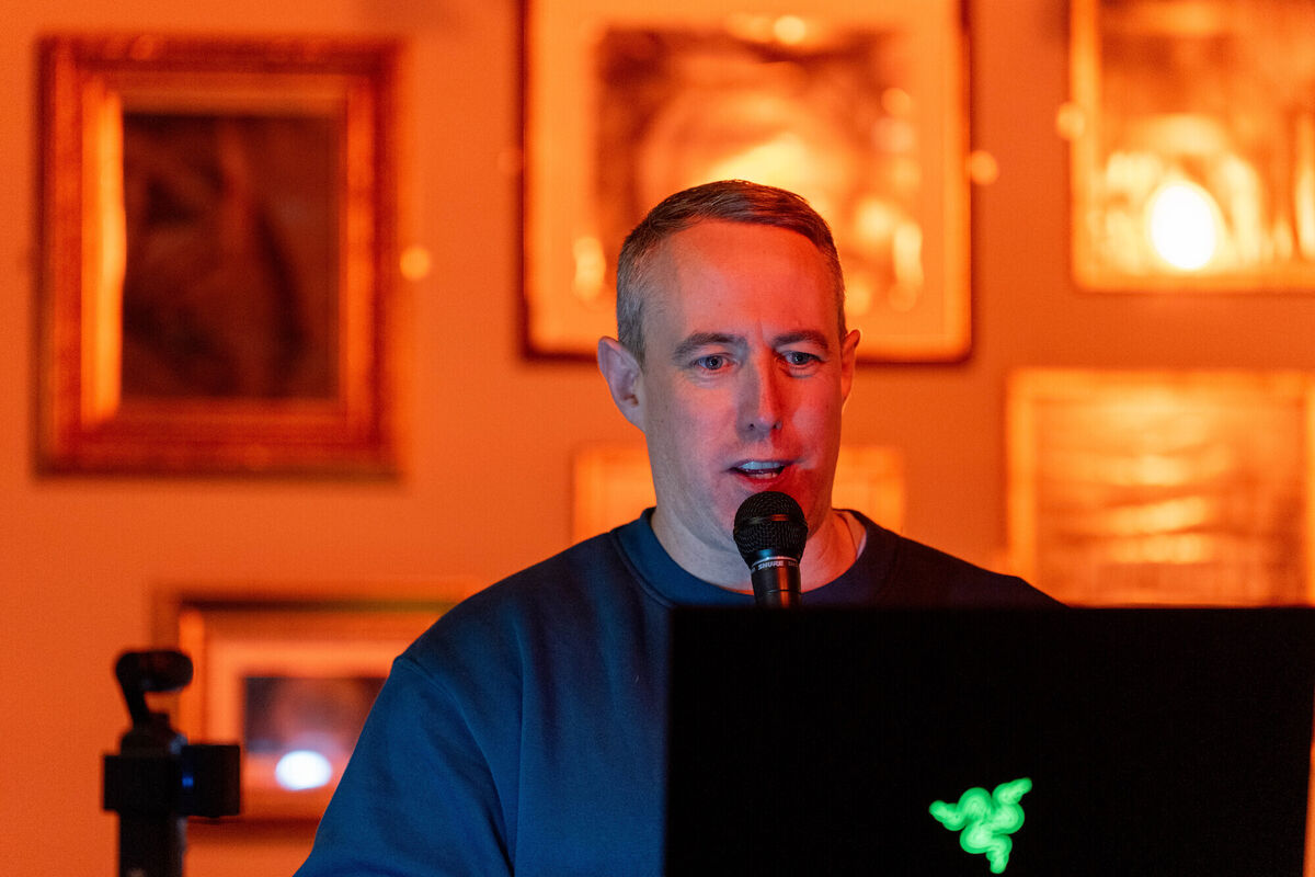 Quiz host Patrick Ahern reading the questions from his computer at Tradehouse Central in Ballincollig Picture: Noel Sweeney.