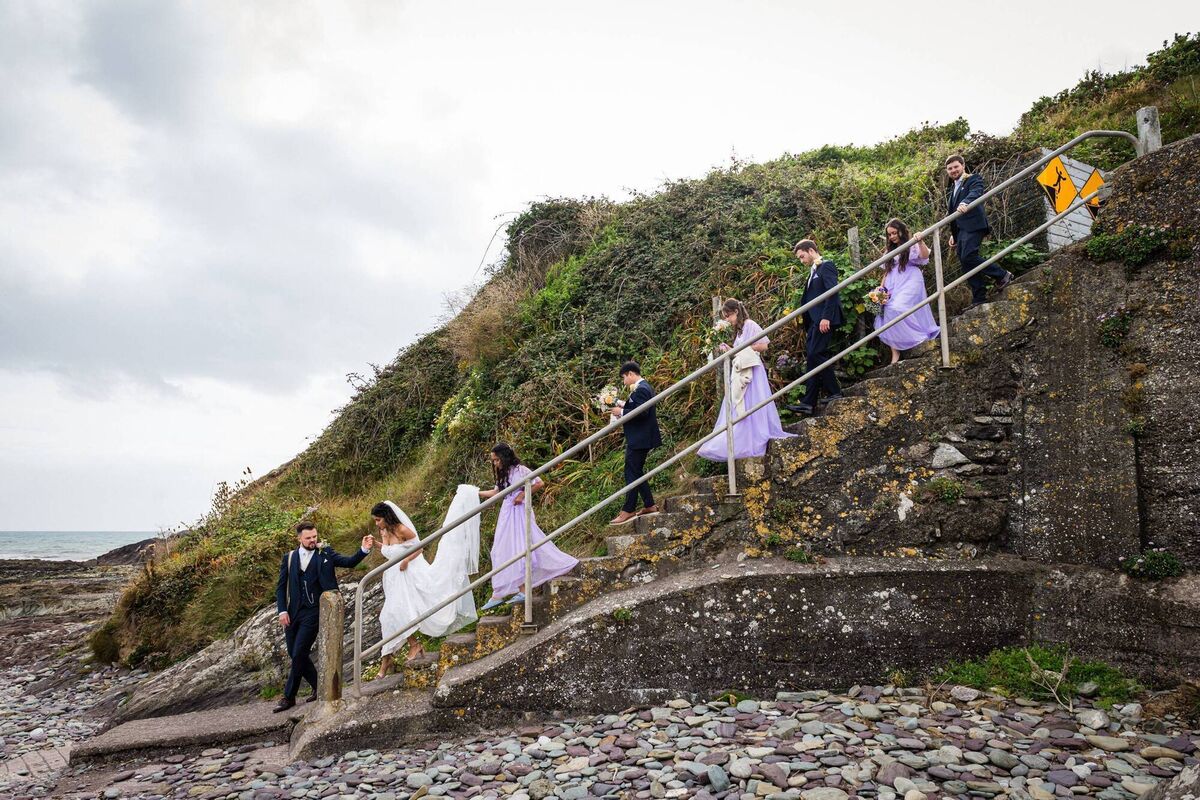 Grace Carvalho and Nathan Whiting with their wedding party. Pictures: Dermotsullivan.com