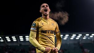<p>BREATHING FIRE: Maxence Lacroix of Crystal Palace celebrates after the UEFA Conference League 2025/26 league phase match between Shelbourne and Crystal Palace at Tallaght Stadium in Dublin. Photo by Stephen McCarthy/Sportsfile</p>