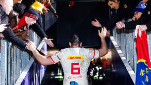 <p>NOT RUSHING BACK: Munster's Tadhg Beirne with supporters after the Investec Champions Cup Round 1 clash at the Recreation Ground, Bath. Pic: INPHO/Tom Maher</p>