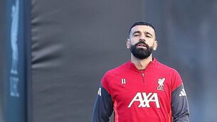 <p>GO SALAH?: Liverpool's Mohamed Salah during a training session duriing the week.</p>