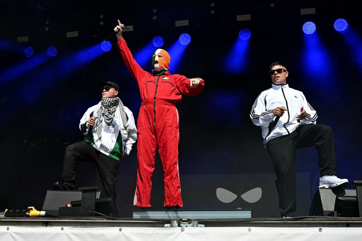 Irish rap band Kneecap perform at the West Holts stage on the fourth day of the Glastonbury festival Photo by Oli SCARFF / AFP