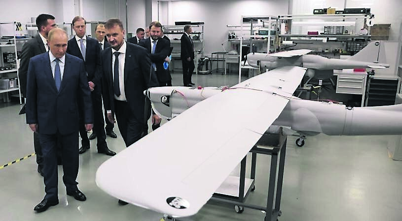 Russian president Vladimir Putin at an exhibition of Orlan-10 military drones in St Petersburg. Security sources suspect the drones in the flight path of Ukrainian president Volodymyr Zelenskyy during his Dublin visit were Russian. 	Picture: Contributor/Getty
                    