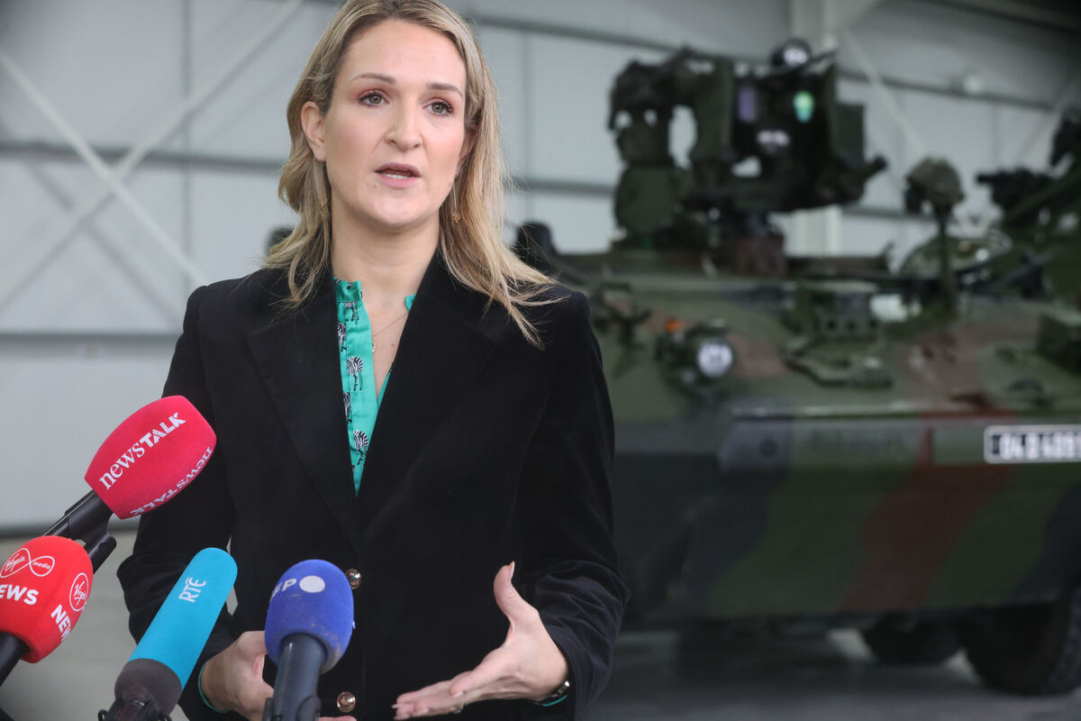 Defence minister Helen McEntee speaking at the launch of the National Development Plan sectoral plan for the Defence Forces at Curragh Camp on Thursday. Picture: Eamonn Farrell/RollingNrews