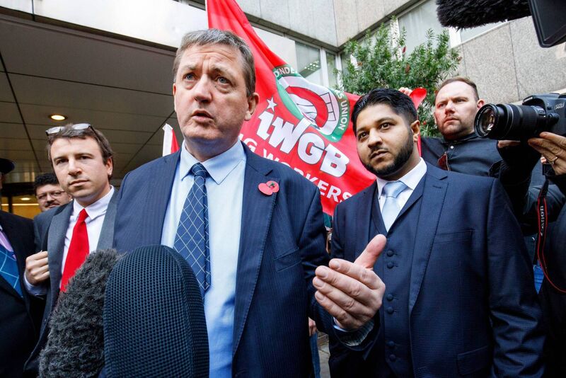 Former Uber drivers James Farrar and Yaseen Aslam address the media after an Employment Appeals Tribunal hearing in London in 2017. A Worker Info Exchange co-founder, Mr Farrar later won a £20k UK supreme court case against Uber. Picture: Tolga Akmen/AFP/Getty