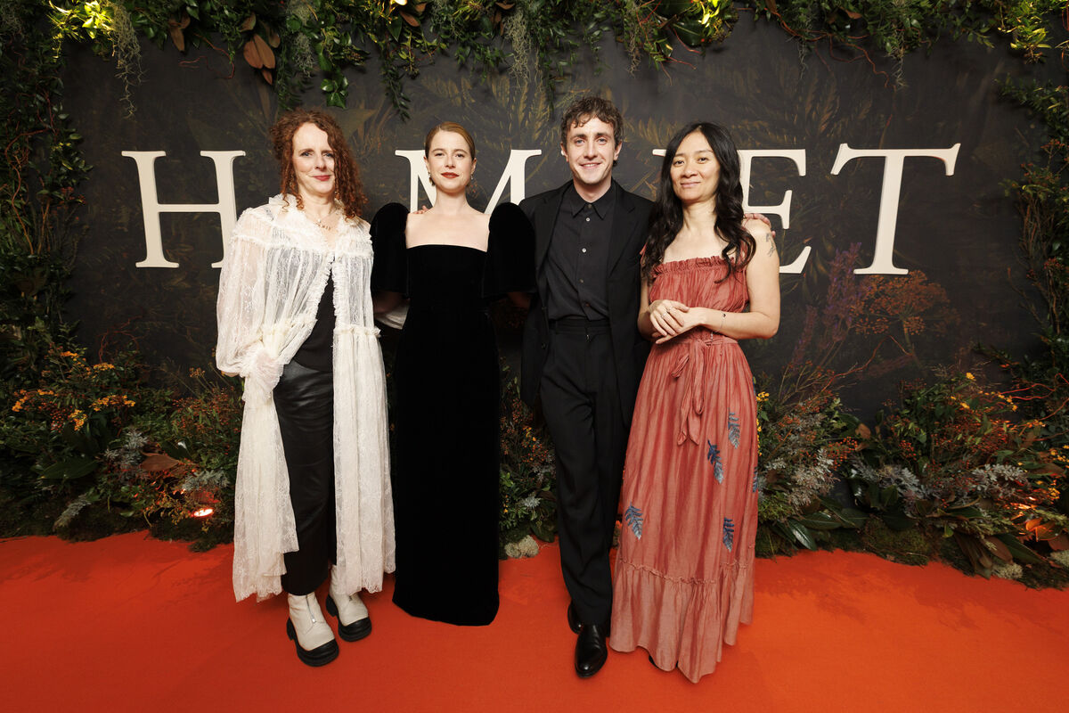 Maggie O’Farrell — who co-wrote the film based on her novel, 'Hamnet' — with lead actors Jessie Buckley and Paul Mescal, and director and co-writer Chloé Zhao at the film's premiere in Dublin. Picture: Andres Poveda