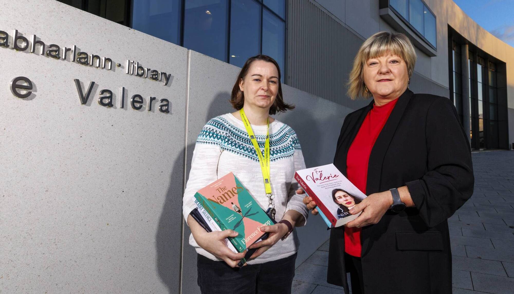 Ennis Library executive librarian Catherine Griffin and Haven Horizons research, training and development director Madeline McAleer during an all-island book donation aiming to expose the reality of domestic abuse. Picture: Arthur Ellis