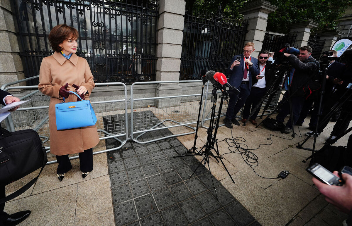 Maria Steen faces the media outside Leinster House after she failed to achieve the 20 required signatures to enter the presidential race. Photo: Brian Lawless/PA