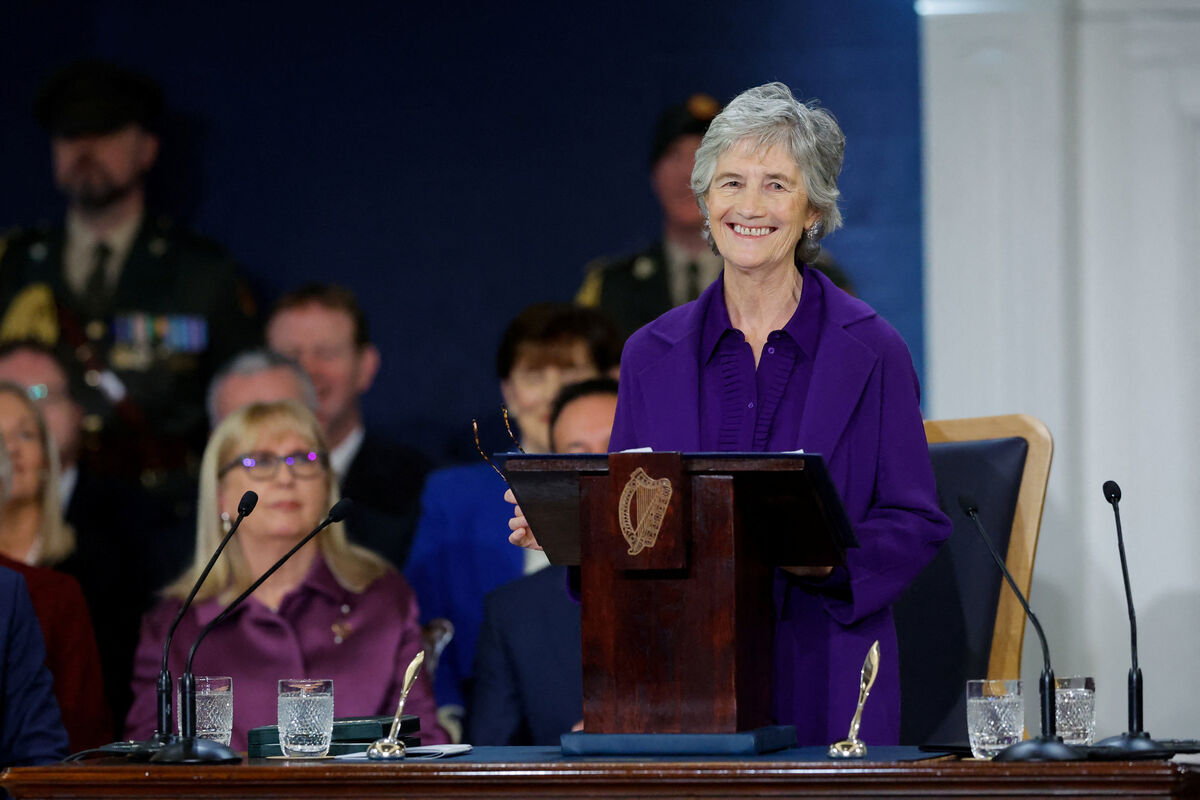 Catherine Connolly speaking after her inauguration as Ireland's 10th president.