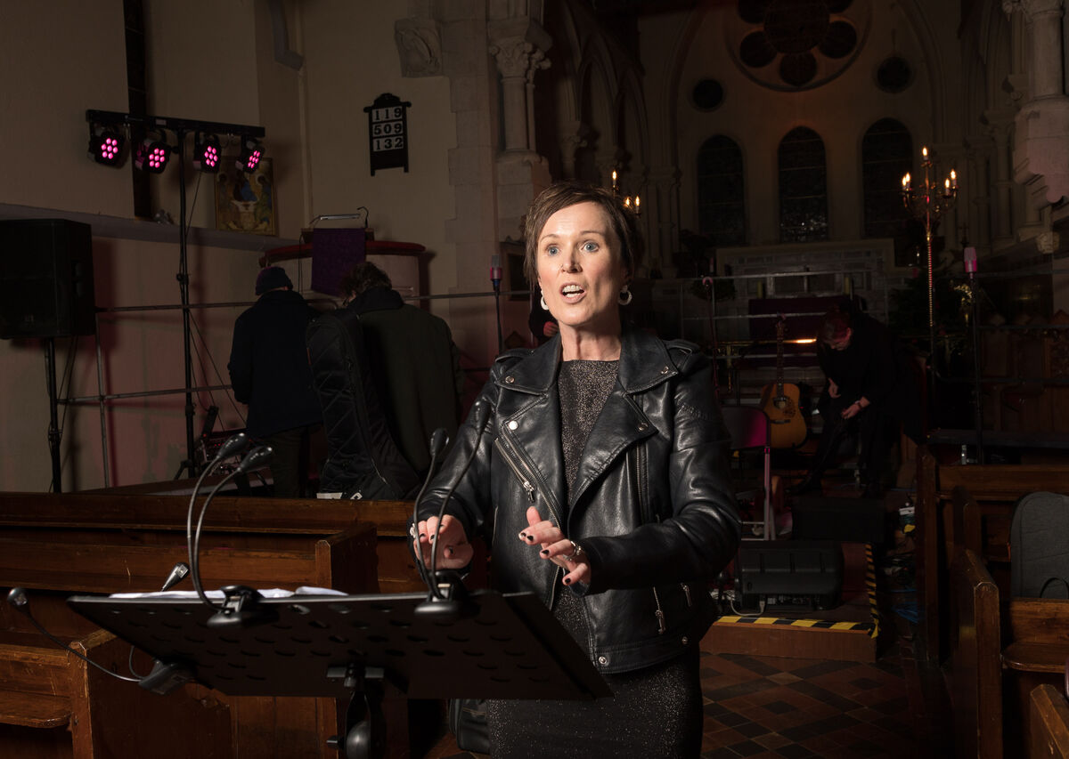 Eva McMullan-Glossop conducting the Crosshaven Community Choir at Templebreedy Church, Co Cork. Picture: David Creedon