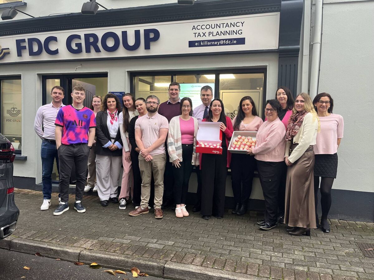 The FDC Group team at the Killarney office participating in fundraising for Breast Cancer Awareness Day 2025.